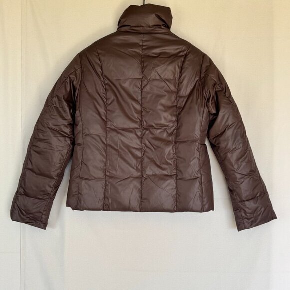 Y2K Gap Chocolate Brown Snap Front  Short Boxy Down Puffer Jacket Size Medium - Picture 5 of 11